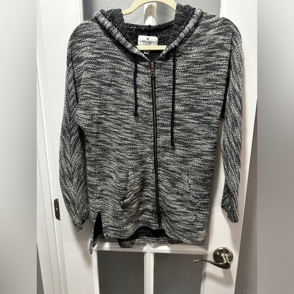 American Eagle Grey Knit Zip Up Sweater - Picture 1 of 8